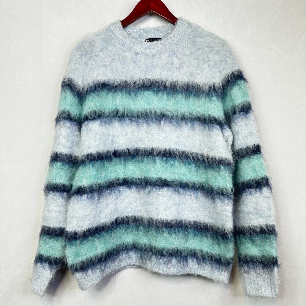 ASOS Striped Sweater Wool Oversized Extreme Fluffy Blue Designer Men’s Ombre